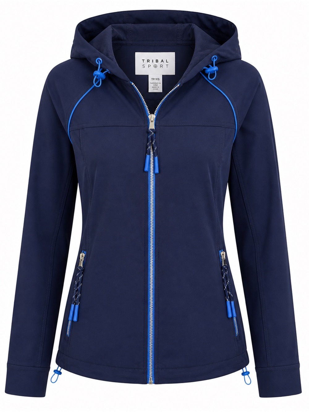 Tribal Sport Navy Hooded Jacket Zip Stretch Extra Small XS NWT